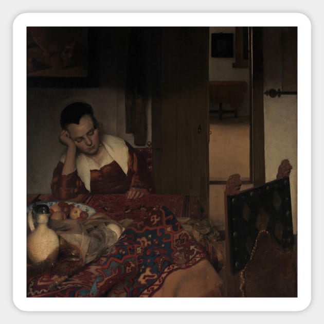 A Maid Asleep by Jan Vermeer Sticker by Classic Art Stall